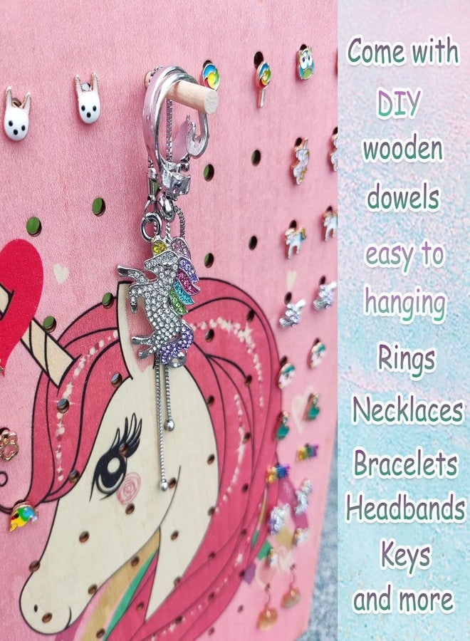 RORANIC Hanging Jewelry Holder Organizer,Nursery Decor Earring holder Jewelry Hanger Wall Mounted Hanging Jewelry Organizer for Stud Earrings,Necklaces,Bracelets,Rings - Unicorn Gifts for Girls (Pink Unicorn) - Image 3