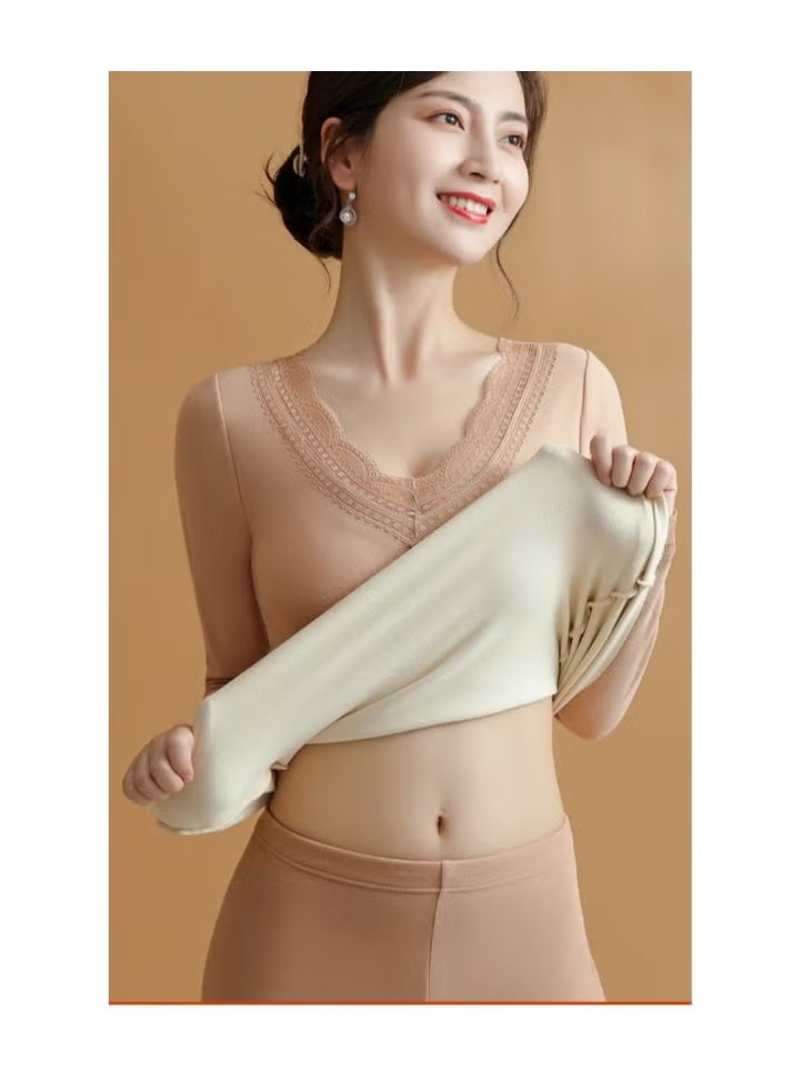 ريدمابليتيك بدلة نسائية مع كوستر، ملابس داخلية حرارية الكل في واحد دافئة وسميكة بطبقة مزدوجة - Image 2