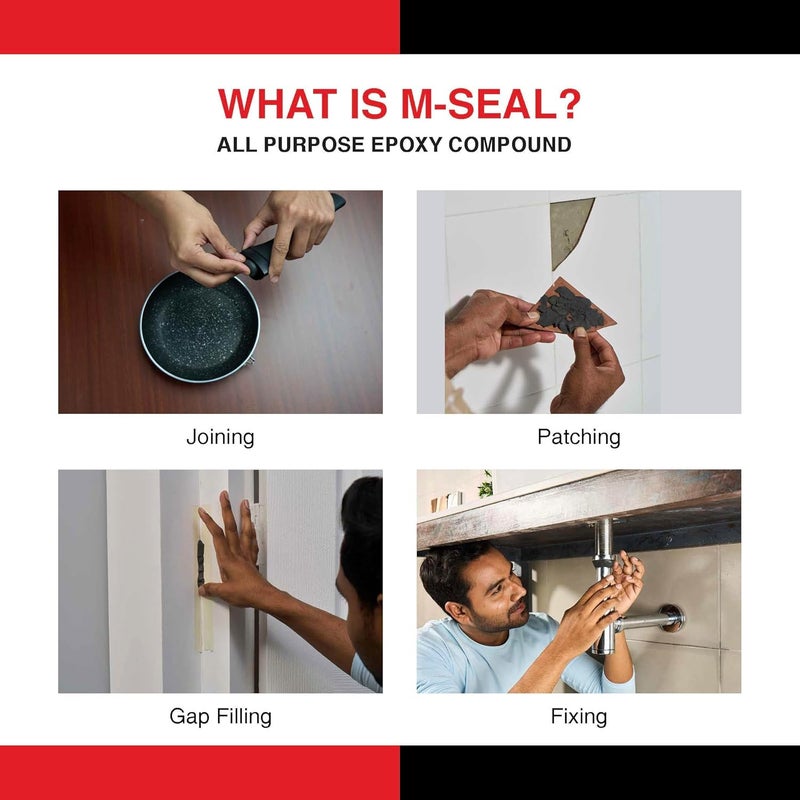 أم-سيل معجون إيبوكسي ثنائي المكونات Mseal GP 100 غرام | يُستخدم لسد تسريبات الأنابيب، وإصلاح الأسقف/أجهزة التكييف، وشقوق الجدران، وإصلاح أحواض الغسيل، وللتشكيل والإغلاق السريع - عبوة واحدة - Image 2