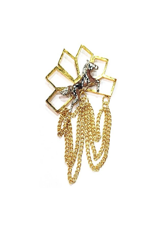 Mohan Shoppe Golden Color Hanging Chain Designer Brooch/Lapel Pin for Sherwani Coats Saree Blazers etc. Package of 1 piece - Image 2