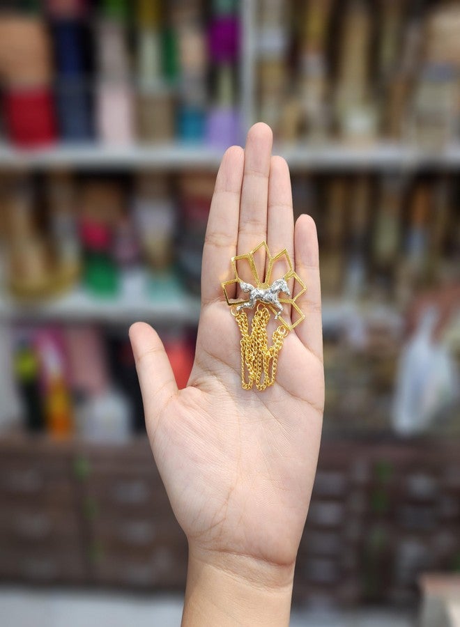 Mohan Shoppe Golden Color Hanging Chain Designer Brooch/Lapel Pin for Sherwani Coats Saree Blazers etc. Package of 1 piece - Image 3