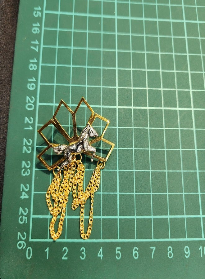 Mohan Shoppe Golden Color Hanging Chain Designer Brooch/Lapel Pin for Sherwani Coats Saree Blazers etc. Package of 1 piece - Image 5
