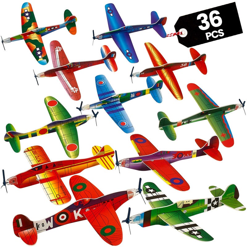 Bedwina Bedwina Glider Planes Bulk 36-Pack 8-Inch Bomber Airplane Gliders for Kids, Foam Paper Airplane Kit For Birthday, Goodie Bag Stuffers Party Favors For Kids Great Paper Airplanes For Outdoor Flying Toy  - Image 1