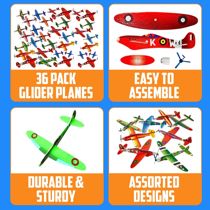Bedwina Bedwina Glider Planes Bulk 36-Pack 8-Inch Bomber Airplane Gliders for Kids, Foam Paper Airplane Kit For Birthday, Goodie Bag Stuffers Party Favors For Kids Great Paper Airplanes For Outdoor Flying Toy  - Image 2