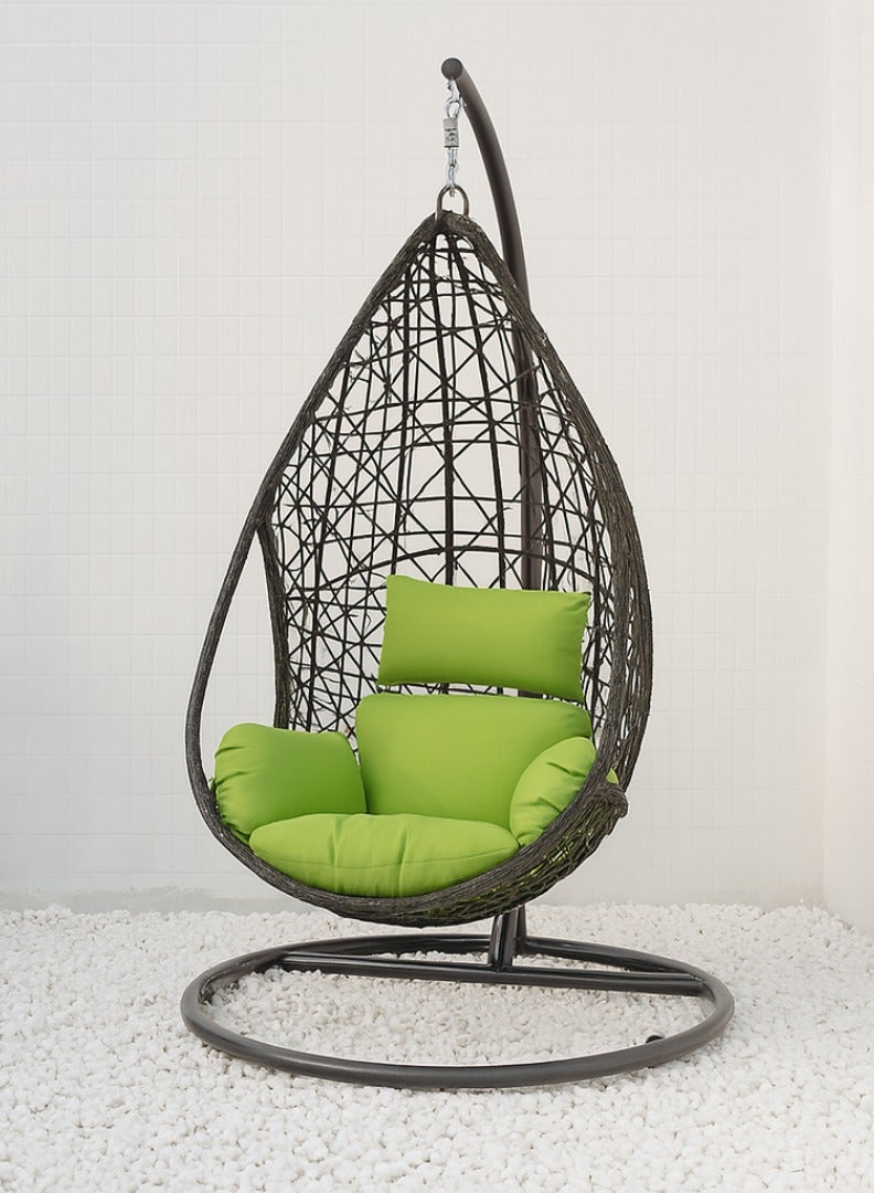 Wooden Twist Waterdrop Waterproof Rattan Outdoor Hanging Egg Swing Chair With Stand & Breathable Cushion - Image 4