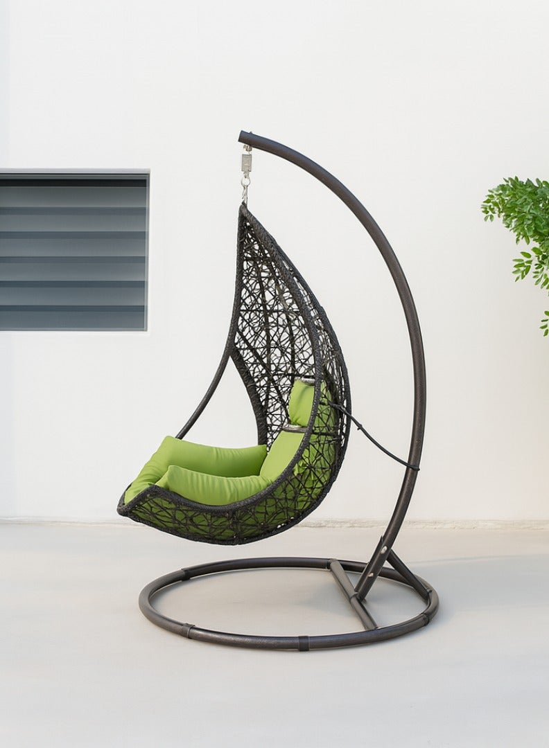 Wooden Twist Waterdrop Waterproof Rattan Outdoor Hanging Egg Swing Chair With Stand & Breathable Cushion - Image 5