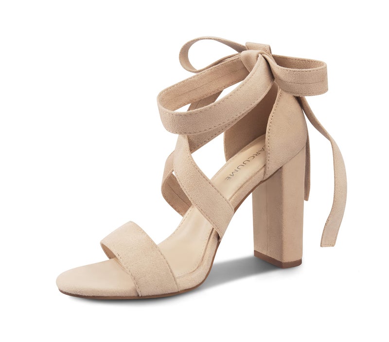 Strappy Heels for Women Chunky Heels High Heeled Sandals with Lace Up Fahsion Casual Nude Block Heel SandalsElleryKHAKI10