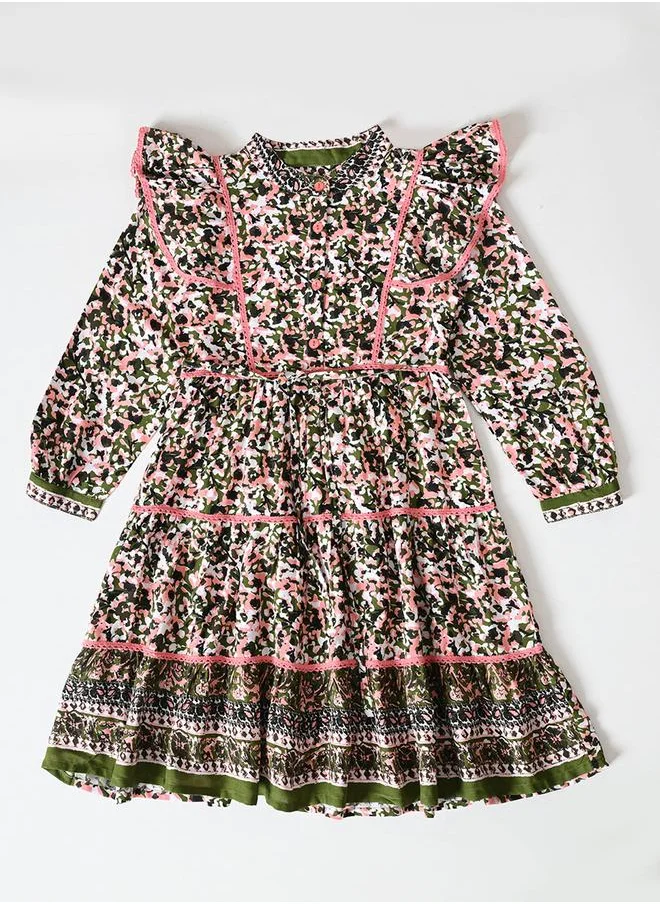 BELLA MODA Bella Moda Floral Print Ruffled Detail Knee-Length Dress