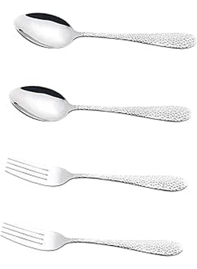Stainless Steel 4 Piece Fork And Spoon Set Snakeskin Pattern Mirror Polished Cutlery - Image 1