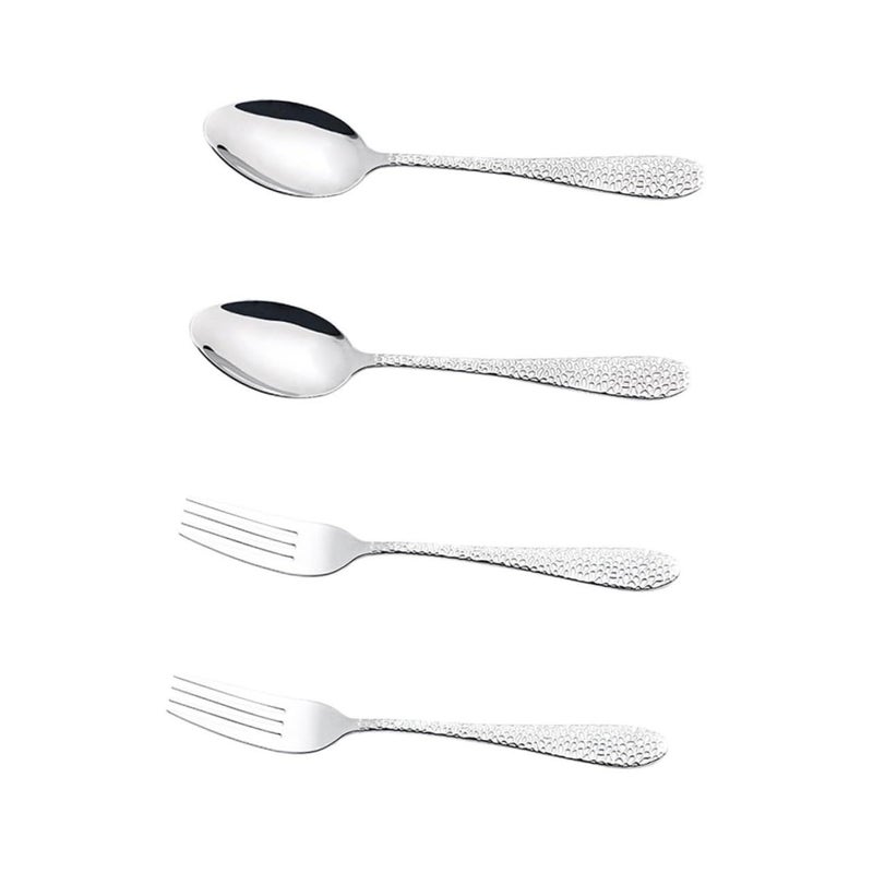 Stainless Steel 4 Piece Fork And Spoon Set Snakeskin Pattern Mirror Polished Cutlery - Image 2