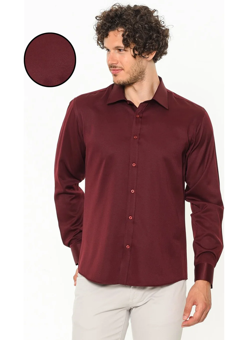 Varetta Men's Claret Red Slim Fit Slim Fit Straight Long Sleeve Shirt
