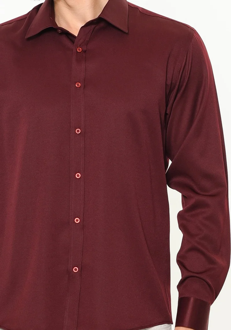 Varetta Men's Claret Red Slim Fit Slim Fit Straight Long Sleeve Shirt