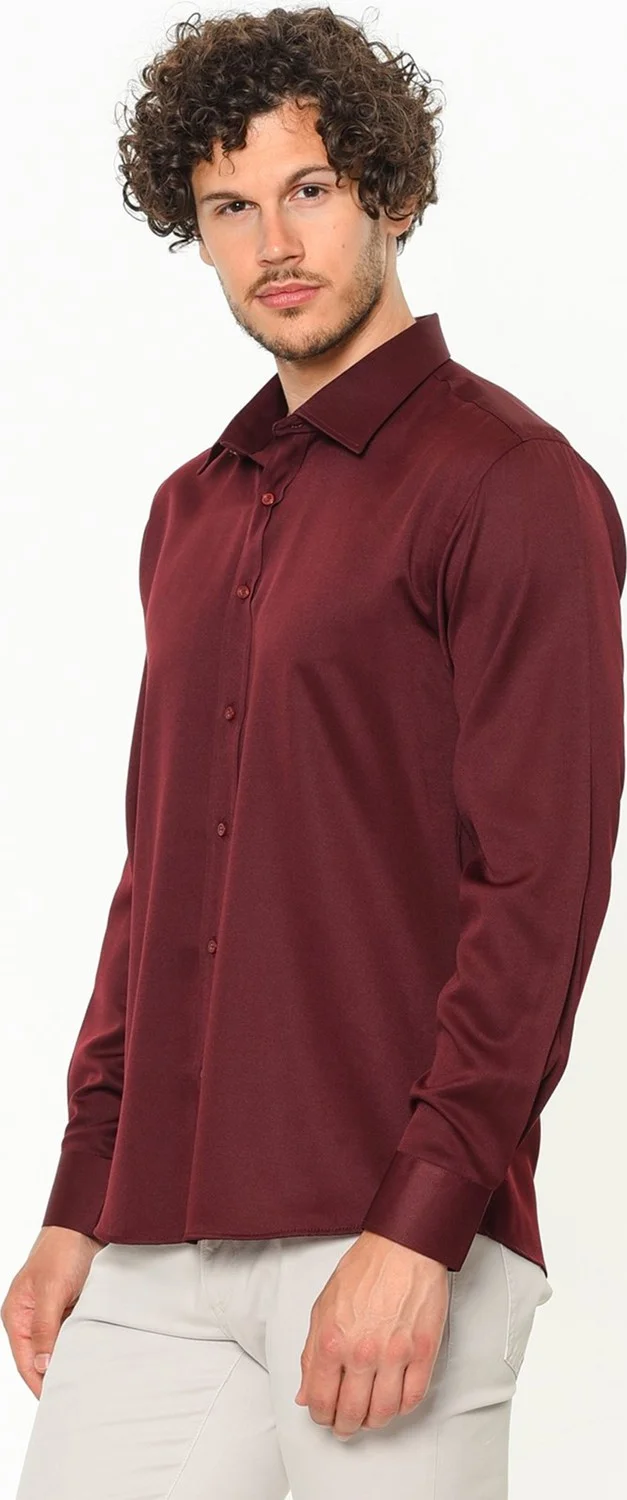 Varetta Men's Claret Red Slim Fit Slim Fit Straight Long Sleeve Shirt