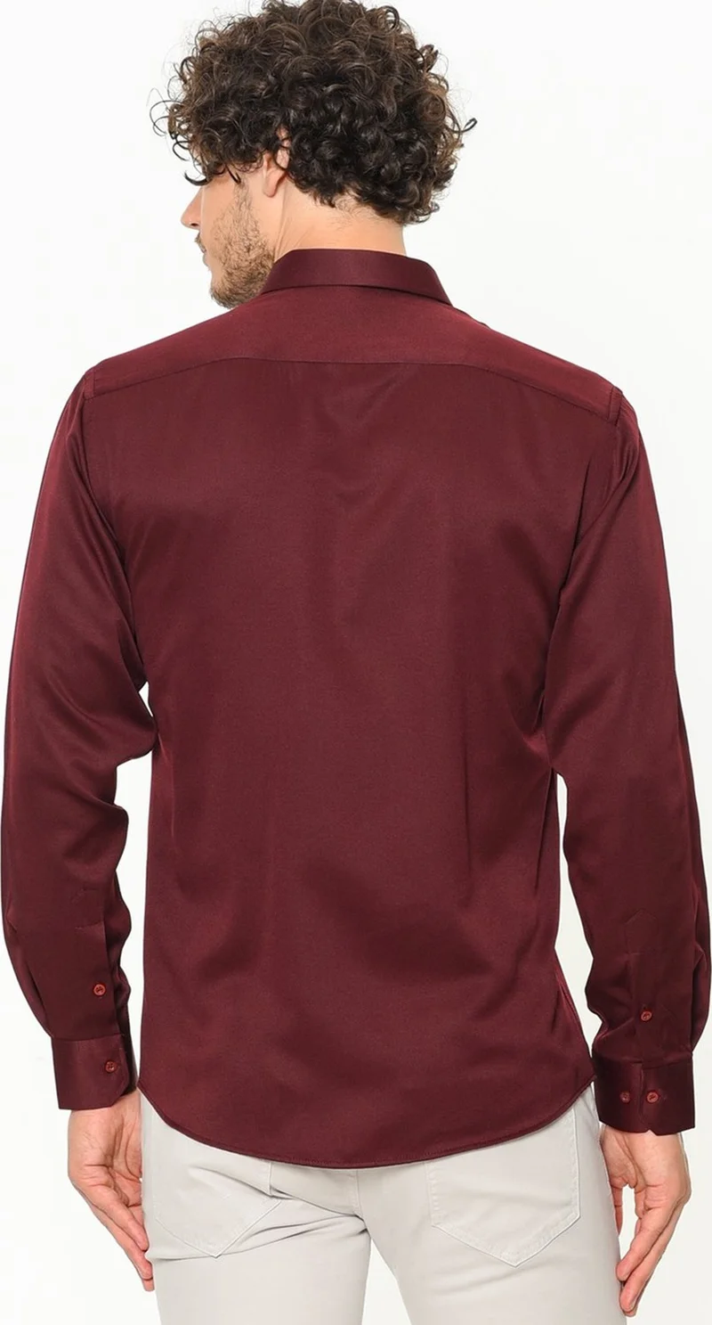 Varetta Men's Claret Red Slim Fit Slim Fit Straight Long Sleeve Shirt