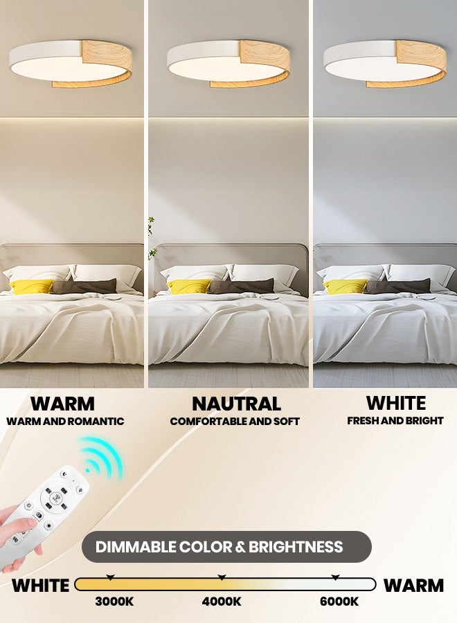 YATAI LIGHTING LED Ceiling Light, 48W Round White and Wood Flush Mount Lamp, Dimmable 3000K-6000K, Remote Control for Bedroom, Library, Drawing Room, Suitable for 10-15㎡  - Image 2
