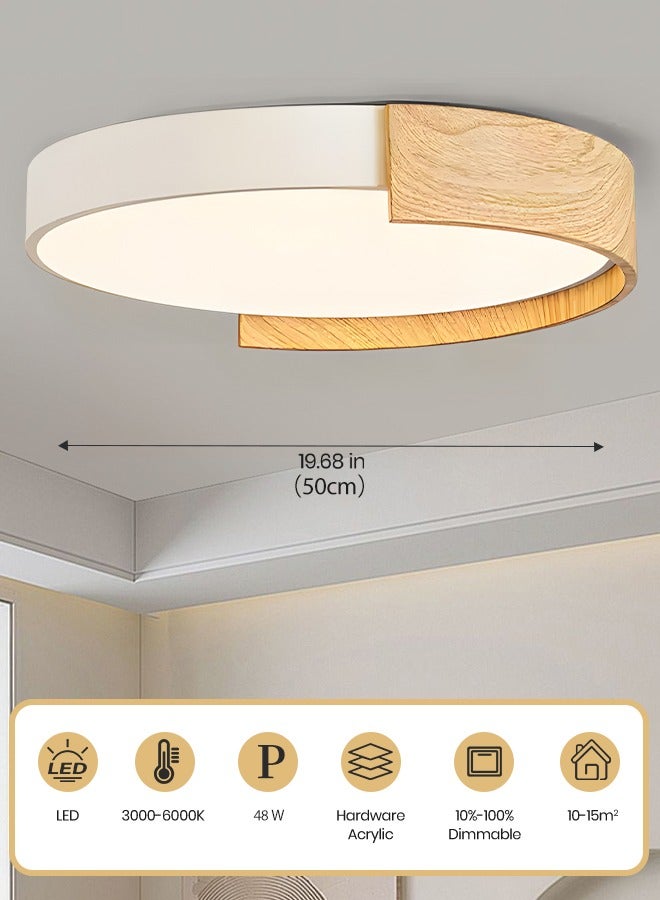 YATAI LIGHTING LED Ceiling Light, 48W Round White and Wood Flush Mount Lamp, Dimmable 3000K-6000K, Remote Control for Bedroom, Library, Drawing Room, Suitable for 10-15㎡  - Image 3