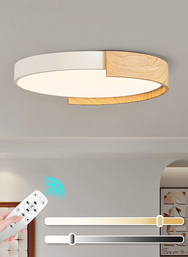 YATAI LIGHTING LED Ceiling Light, 48W Round White and Wood Flush Mount Lamp, Dimmable 3000K-6000K, Remote Control for Bedroom, Library, Drawing Room, Suitable for 10-15㎡  - Image 1