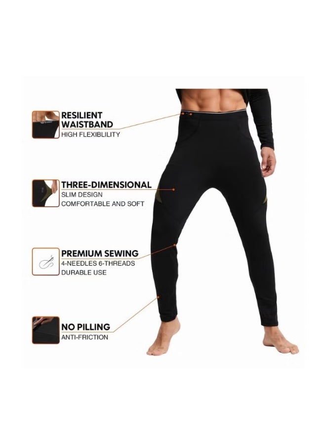 أطقم ملابس داخلية حرارية للرجال، قميص وسروال طويل، مصنوعة من الفليس، سريعة الجفاف، طبقة أساسية حرارية - أسود - Image 3