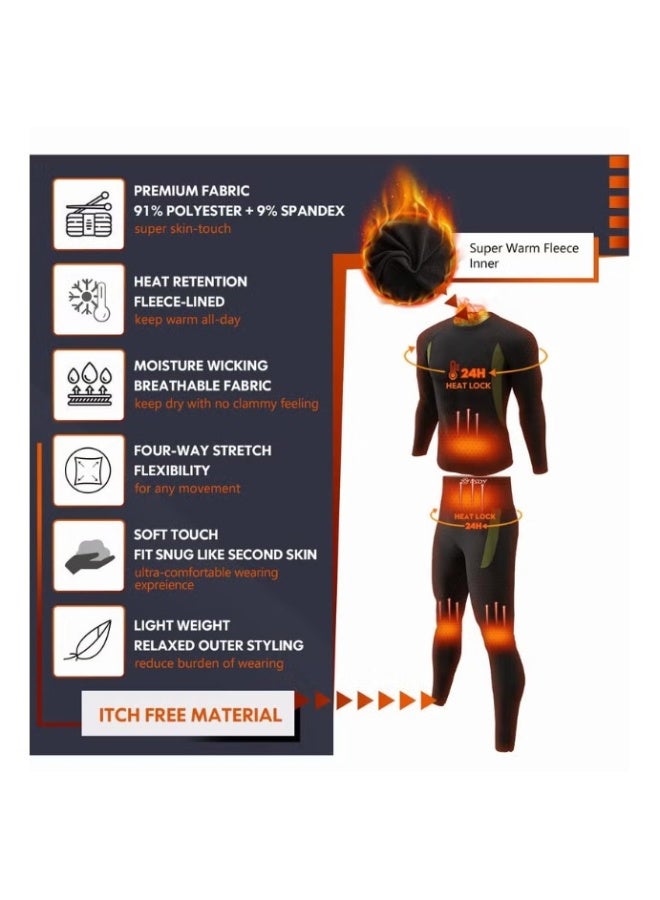 أطقم ملابس داخلية حرارية للرجال، قميص وسروال طويل، مصنوعة من الفليس، سريعة الجفاف، طبقة أساسية حرارية - أسود - Image 5