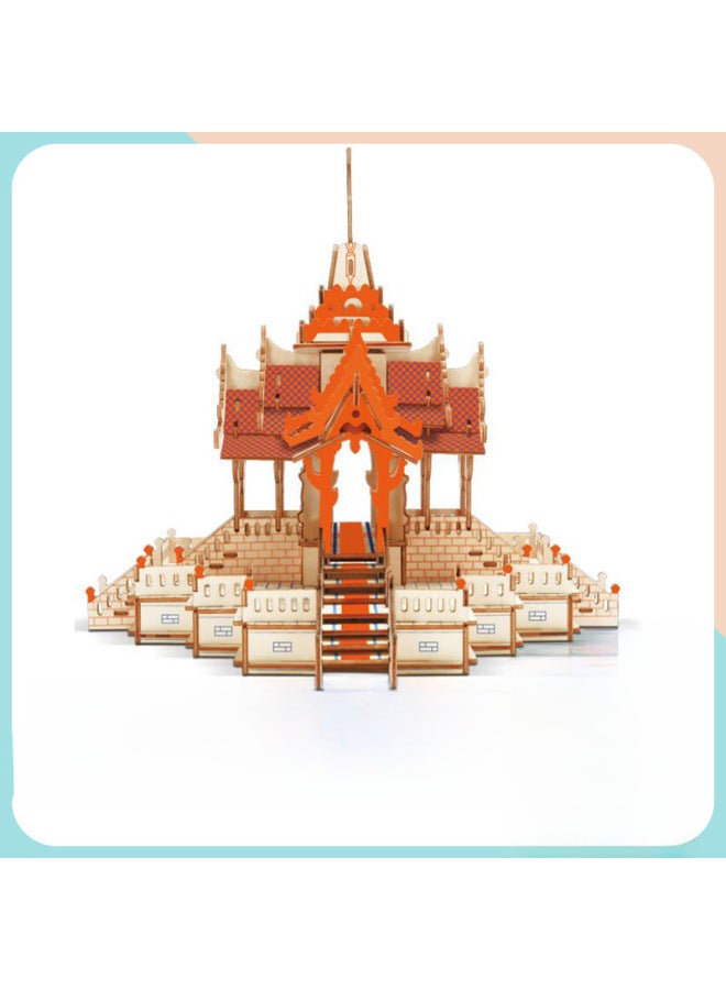 College Students Gift Wooden 3D Three-dimensional Jigsaw Puzzle Ancient Building Model DIY Educational Toys Stall Supply-Color:Tai Temple - Image 1