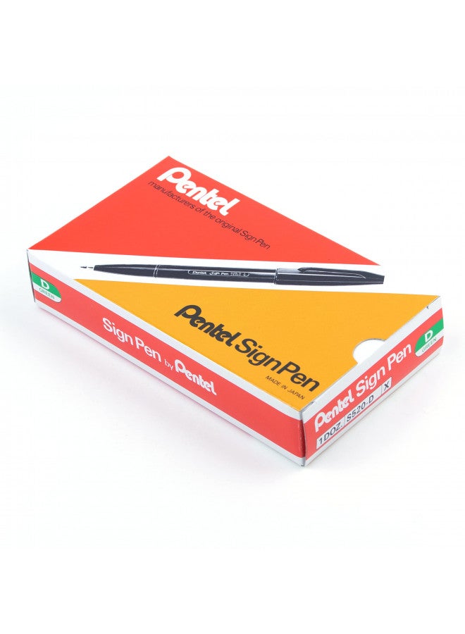 Pentel Sign Pen Fiber-Tipped Pen, Green Ink, Box of 12 (S520-D) - Image 2