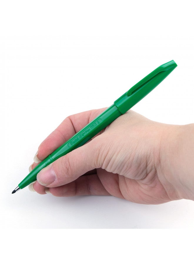 Pentel Sign Pen Fiber-Tipped Pen, Green Ink, Box of 12 (S520-D) - Image 5