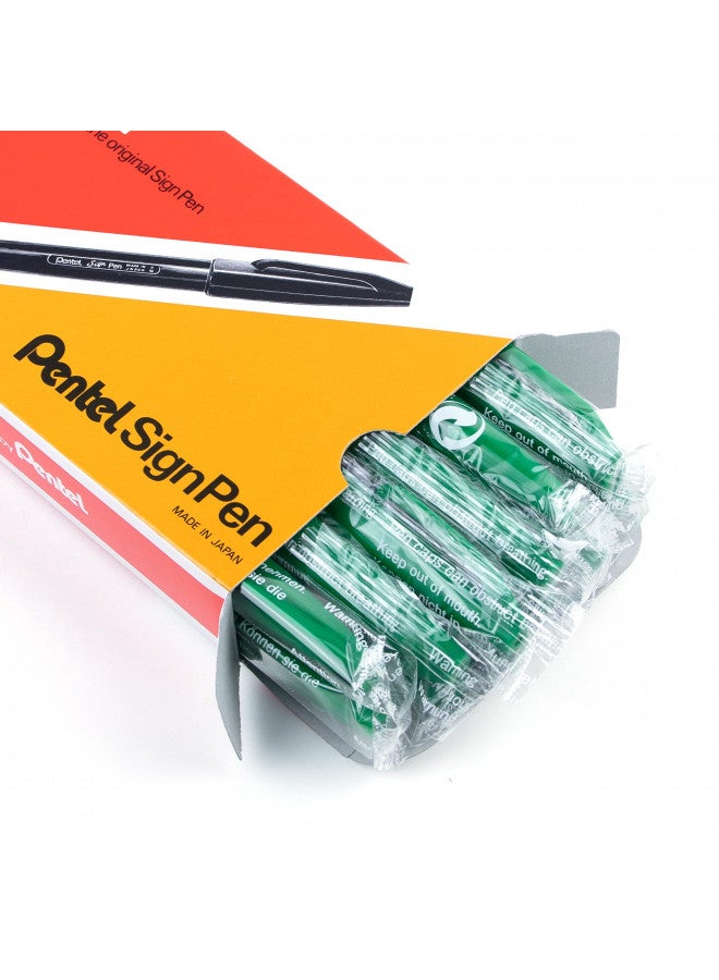 Pentel Sign Pen Fiber-Tipped Pen, Green Ink, Box of 12 (S520-D) - Image 1