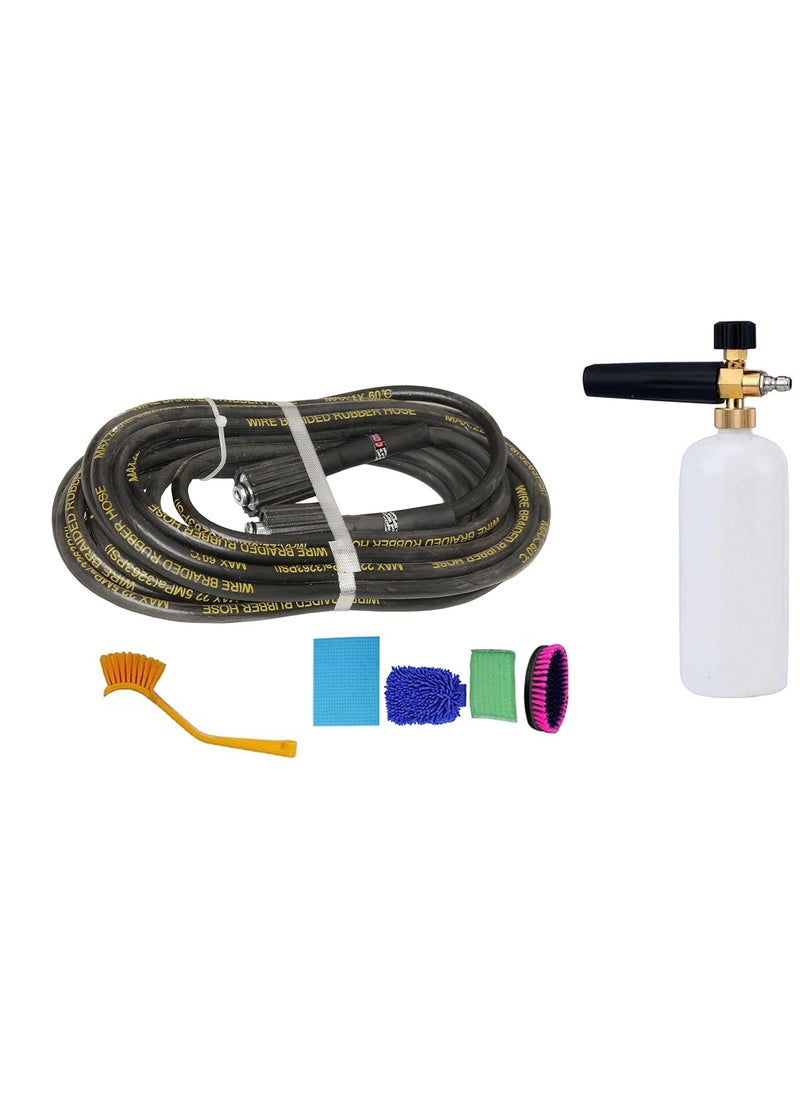 Digital Craft Digital Craft Hydraulic Pressure Washer Hose Pipe 3263PSI M2215 14mm High Pressure Washer Hose Spray Water Hydraulic Pressure Washer Pipe 10MTRHousekeeping 5 Item SetSnow Foam Lance Gun 
