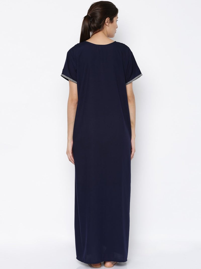 SAND DUNE Sanddune Women's Bizzy Lizzy Solid Maxi Night Gown (4081 Navy Blue_Navy Blue_Large) - Image 4