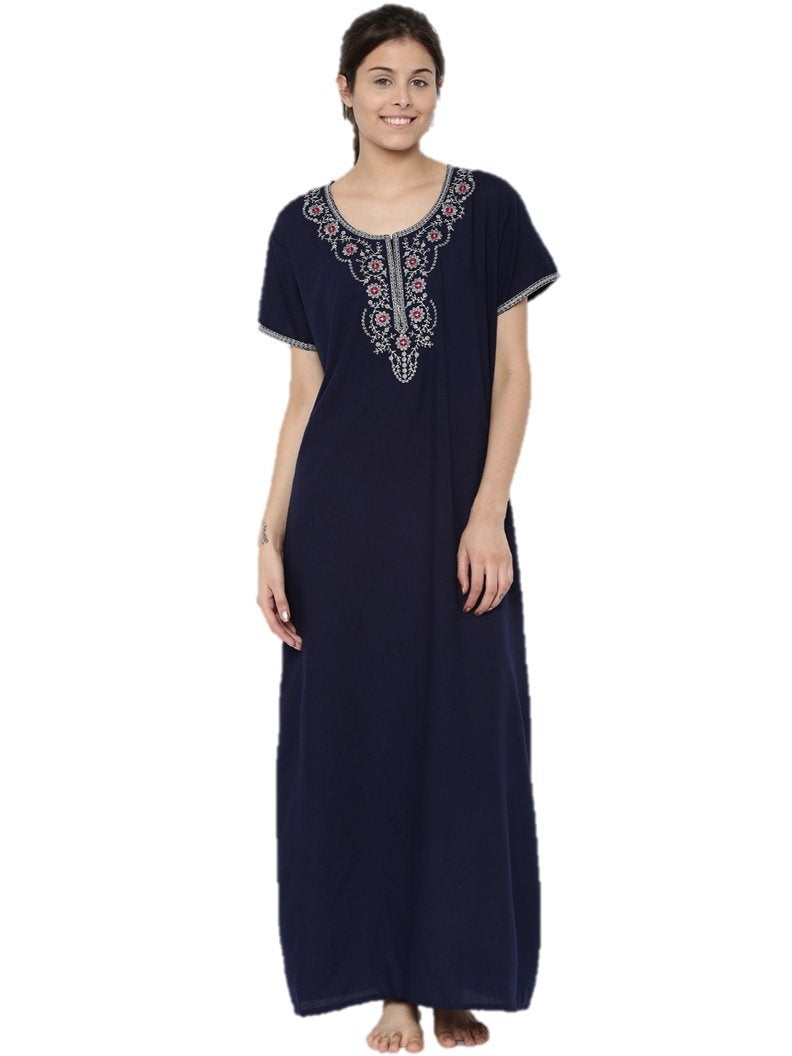 SAND DUNE Sanddune Women's Bizzy Lizzy Solid Maxi Night Gown (4081 Navy Blue_Navy Blue_Large) - Image 1