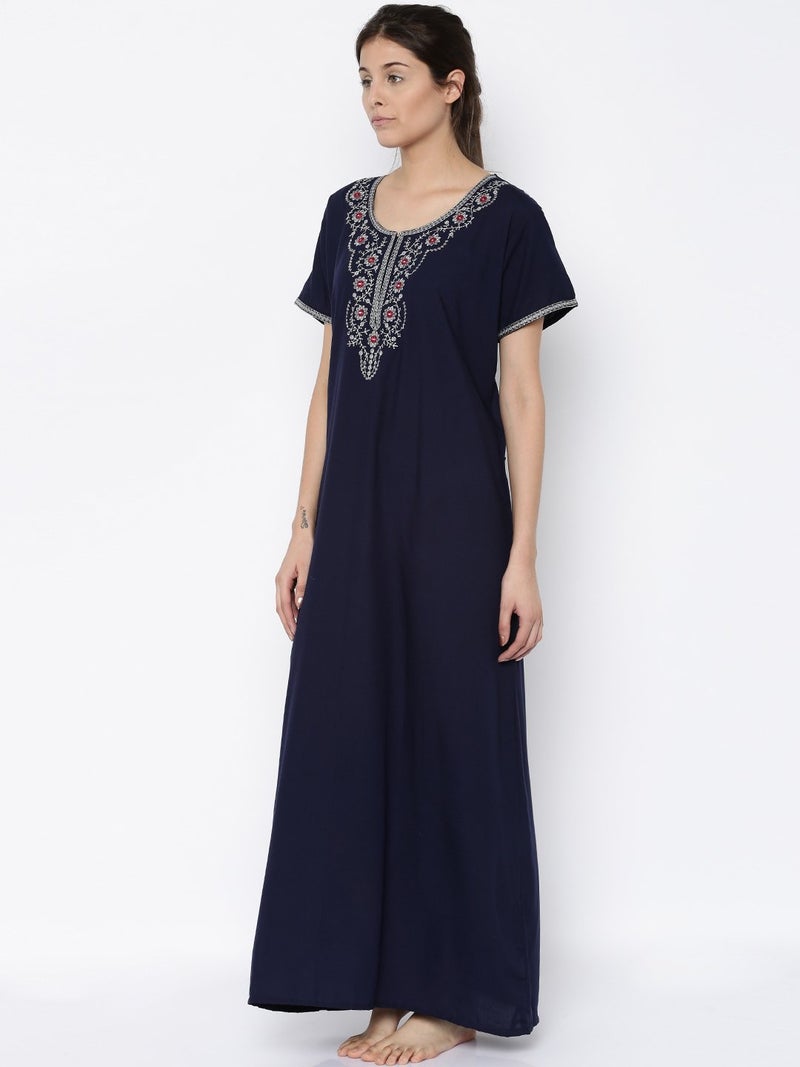 SAND DUNE Sanddune Women's Bizzy Lizzy Solid Maxi Night Gown (4081 Navy Blue_Navy Blue_Large) - Image 2