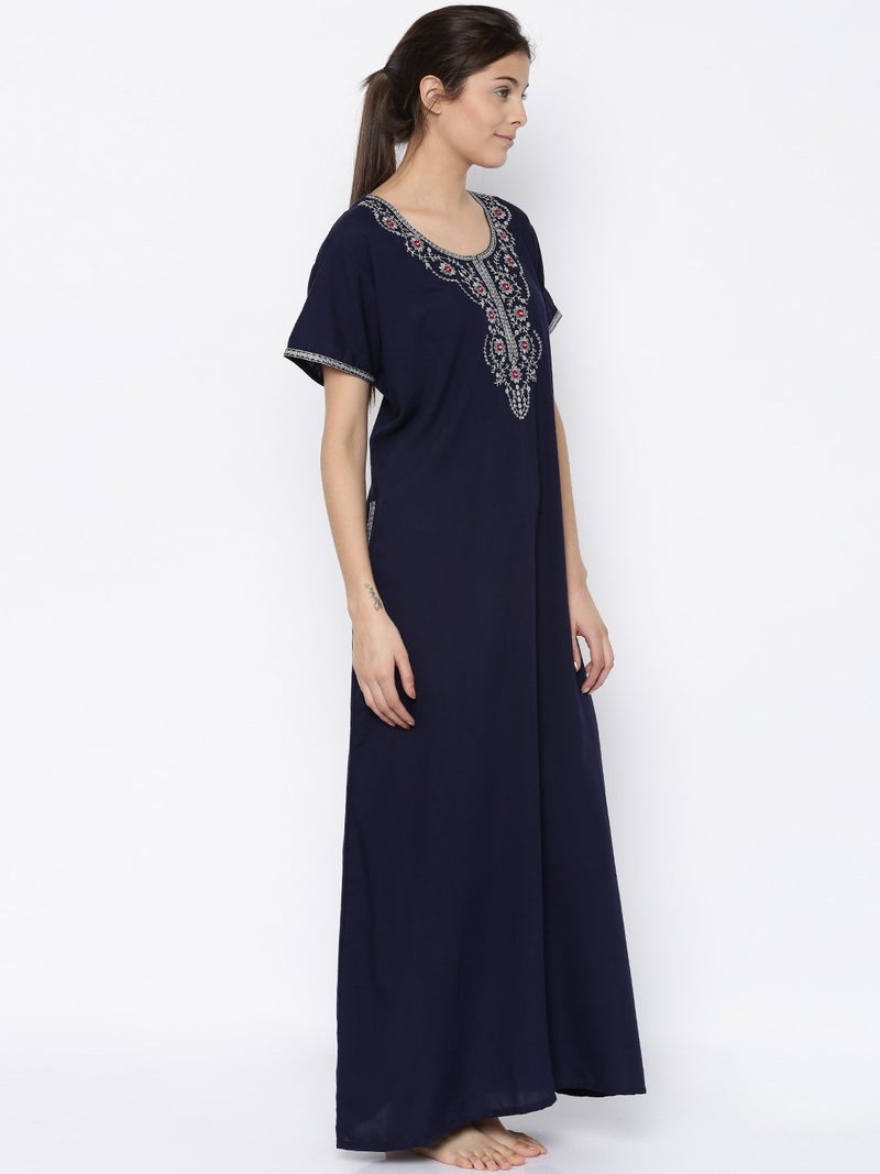 SAND DUNE Sanddune Women's Bizzy Lizzy Solid Maxi Night Gown (4081 Navy Blue_Navy Blue_Large) - Image 3
