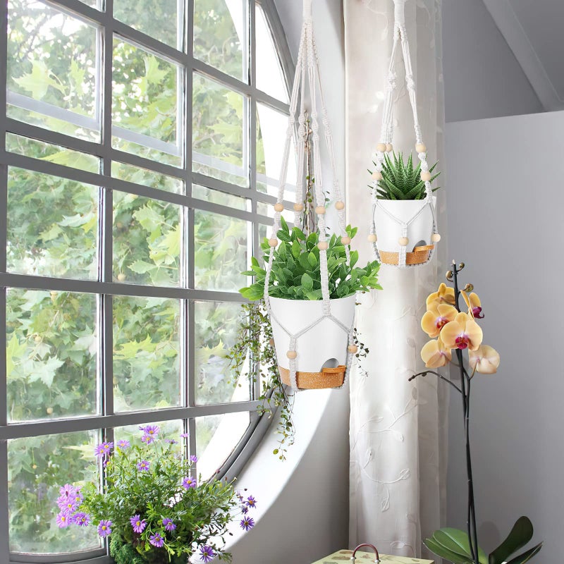 GARDIFE Hanging Planters for Indoor Plants,5Pcs Hanging Basket for Indoor Boho Home Decor,Macrame Plant Hanger,35 Inches,29Inch,23Inch, Ivory,Self Watering Planters, 7/6.5/6/5.5/5 Inch,White&White - Image 2