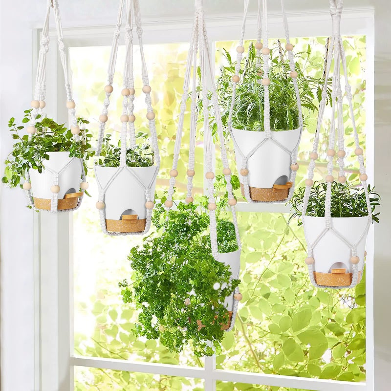 GARDIFE Hanging Planters for Indoor Plants,5Pcs Hanging Basket for Indoor Boho Home Decor,Macrame Plant Hanger,35 Inches,29Inch,23Inch, Ivory,Self Watering Planters, 7/6.5/6/5.5/5 Inch,White&White - Image 3