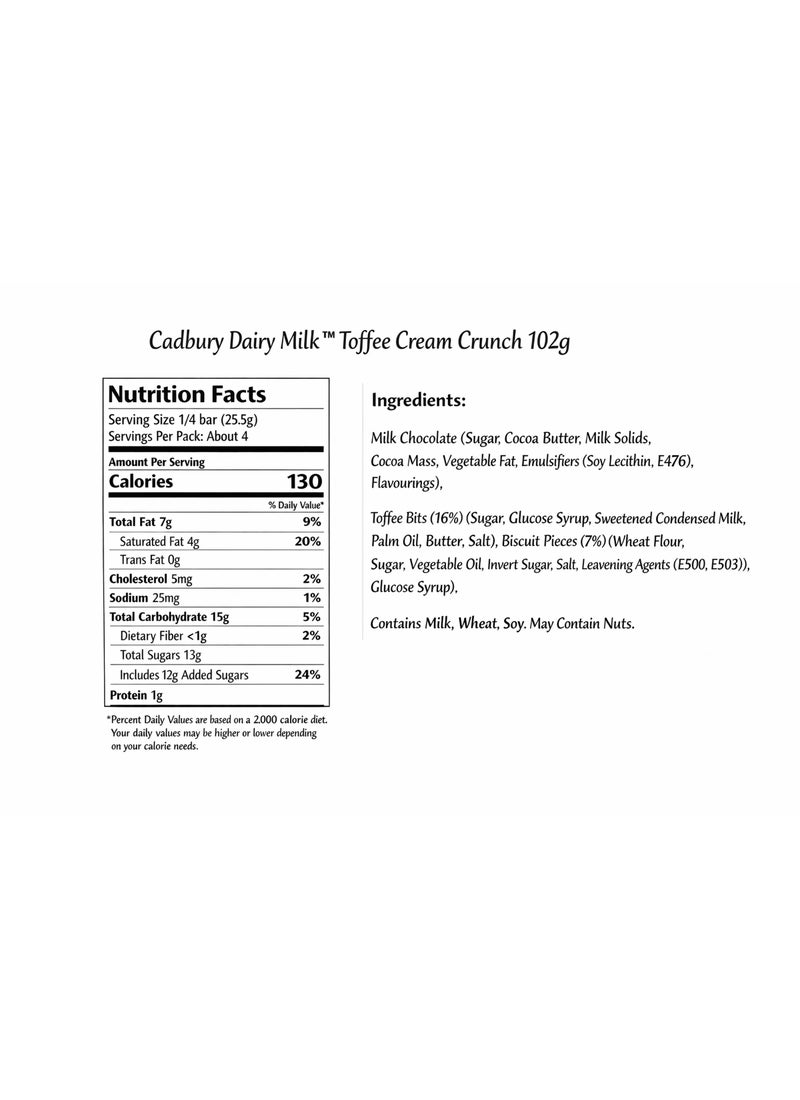 Cadbury Dairy Milk Toffee Cream Crunch Bar - Image 2