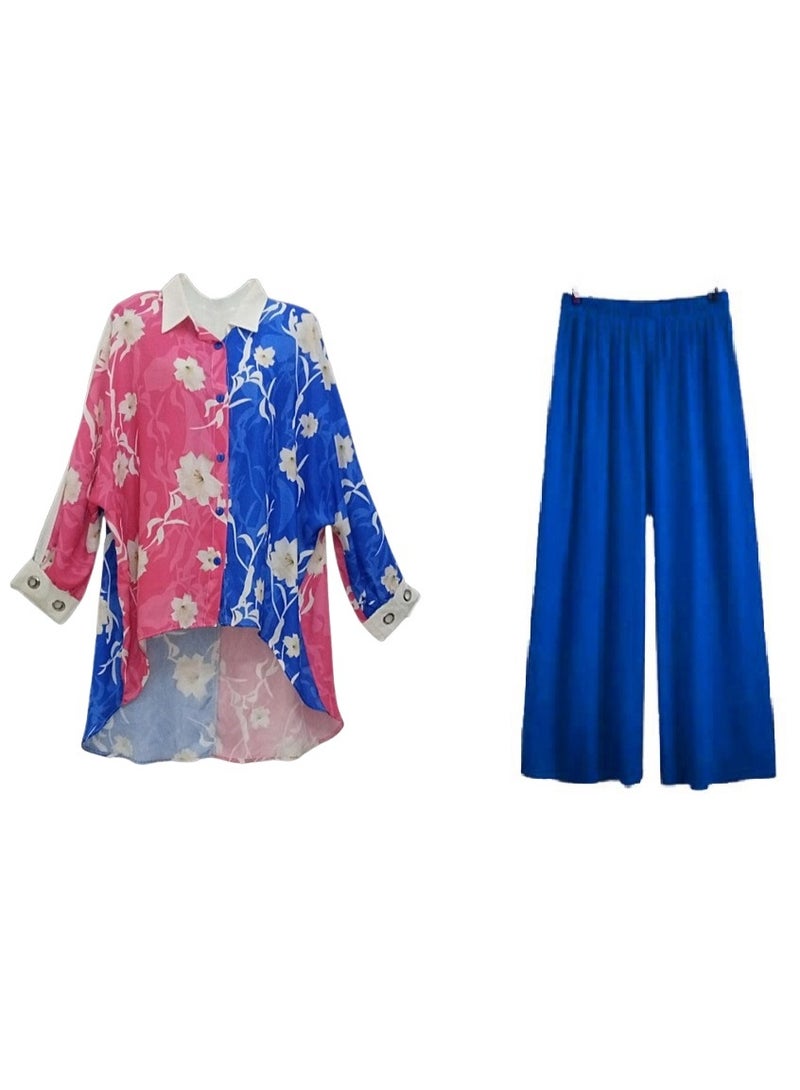 Chiffon blouse and cotton jean pants set, size Large (plus size), suitable for weight up to 85 kg - Image 2