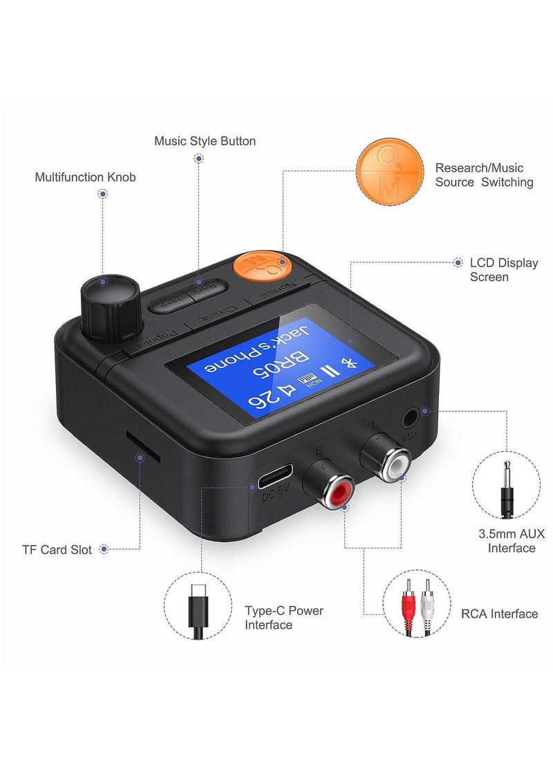 Bluetooth 5.2 Transmitter Receiver, HiFi Bluetooth Audio Adapter with Display, Wireless Audio Adapter for Music Streaming Sound System, Headphones, TV, Support TF Card/RCA/3.5mm AUX Output - pzsku/ZEA662B0D7DA078490052Z/45/_/1722790735/f6ccbeca-5b6b-400f-9fda-91062a45c0bd