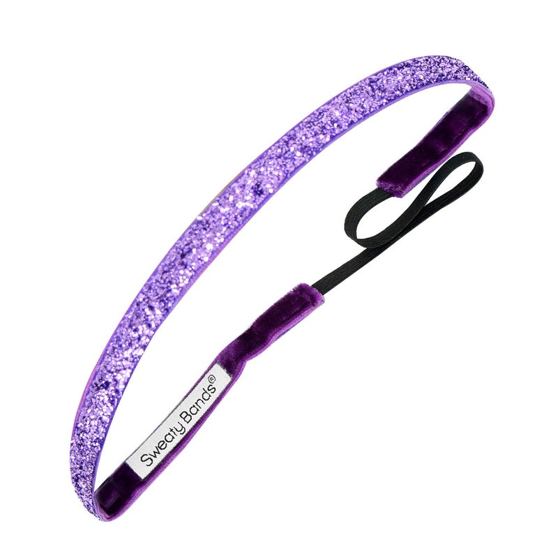 Sweaty Bands Womens and Girl Headband - Non-Slip Velvet-Lined Sparkle Hairband - Viva Diva Purple 3/8-Inch - Image 1