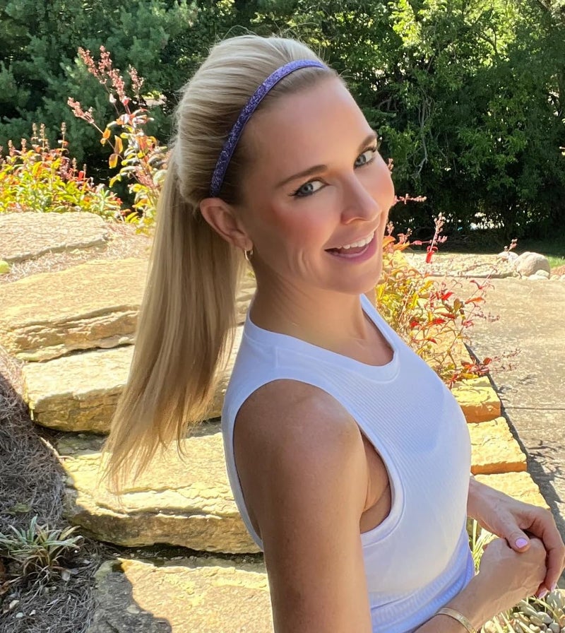 Sweaty Bands Womens and Girl Headband - Non-Slip Velvet-Lined Sparkle Hairband - Viva Diva Purple 3/8-Inch - Image 5