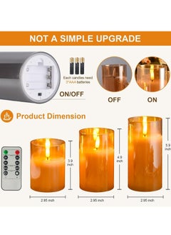 JAJEEK LED Glass Pillar Candles Flameless – Real Wax with Flickering Wick, Battery Operated, Remote Control & Timer for Home Decor, Weddings, Festivals (Pack of 3), Gold  - Image 5