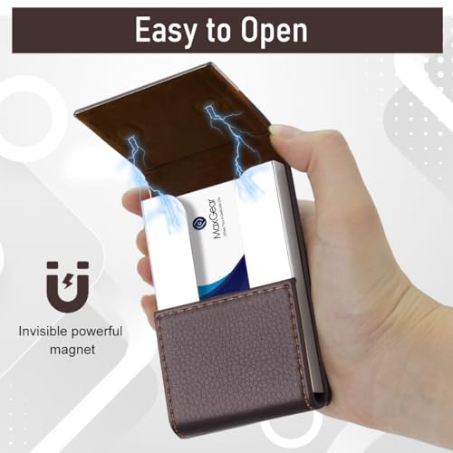 GUSTAVE® Business Card Holder for Men & Women, 25-Card Capacity, Magnetic Snap Closure, Stylish PU Leather Durable & Compact Visiting Card Holder for Networking & Travel, 9.98x6.5cm Brown - Image 4