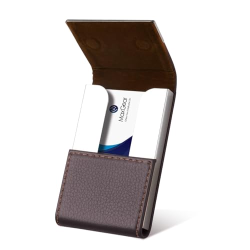 GUSTAVE® Business Card Holder for Men & Women, 25-Card Capacity, Magnetic Snap Closure, Stylish PU Leather Durable & Compact Visiting Card Holder for Networking & Travel, 9.98x6.5cm Brown - Image 1
