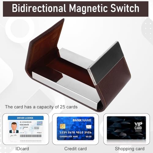 GUSTAVE® Business Card Holder for Men & Women, 25-Card Capacity, Magnetic Snap Closure, Stylish PU Leather Durable & Compact Visiting Card Holder for Networking & Travel, 9.98x6.5cm Brown - Image 5