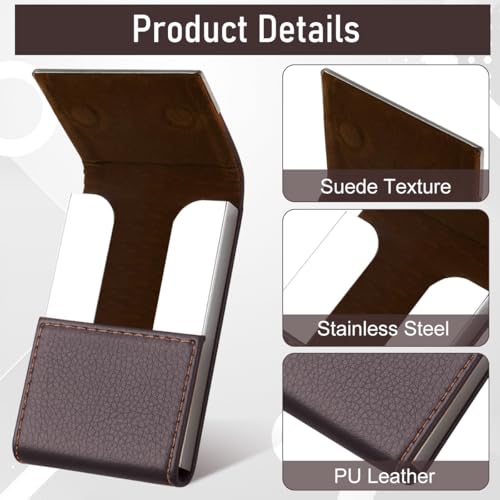 GUSTAVE® Business Card Holder for Men & Women, 25-Card Capacity, Magnetic Snap Closure, Stylish PU Leather Durable & Compact Visiting Card Holder for Networking & Travel, 9.98x6.5cm Brown - Image 3