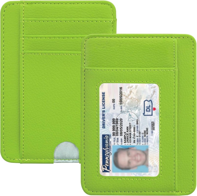 Hot Cool Slim Wallet for Men, Minimalist Front Pocket Simple Leather Credit Card Holder RFID Blocking for Men & Women, Thin Organizer Gifts, Litchi - Apple Green - Image 1