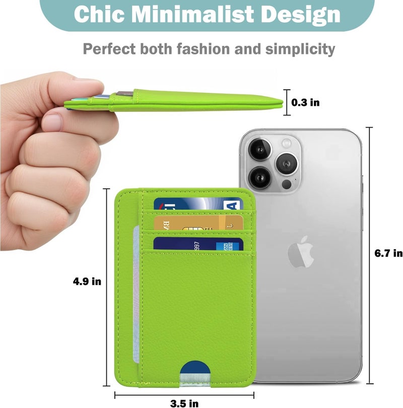 Hot Cool Slim Wallet for Men, Minimalist Front Pocket Simple Leather Credit Card Holder RFID Blocking for Men & Women, Thin Organizer Gifts, Litchi - Apple Green - Image 3