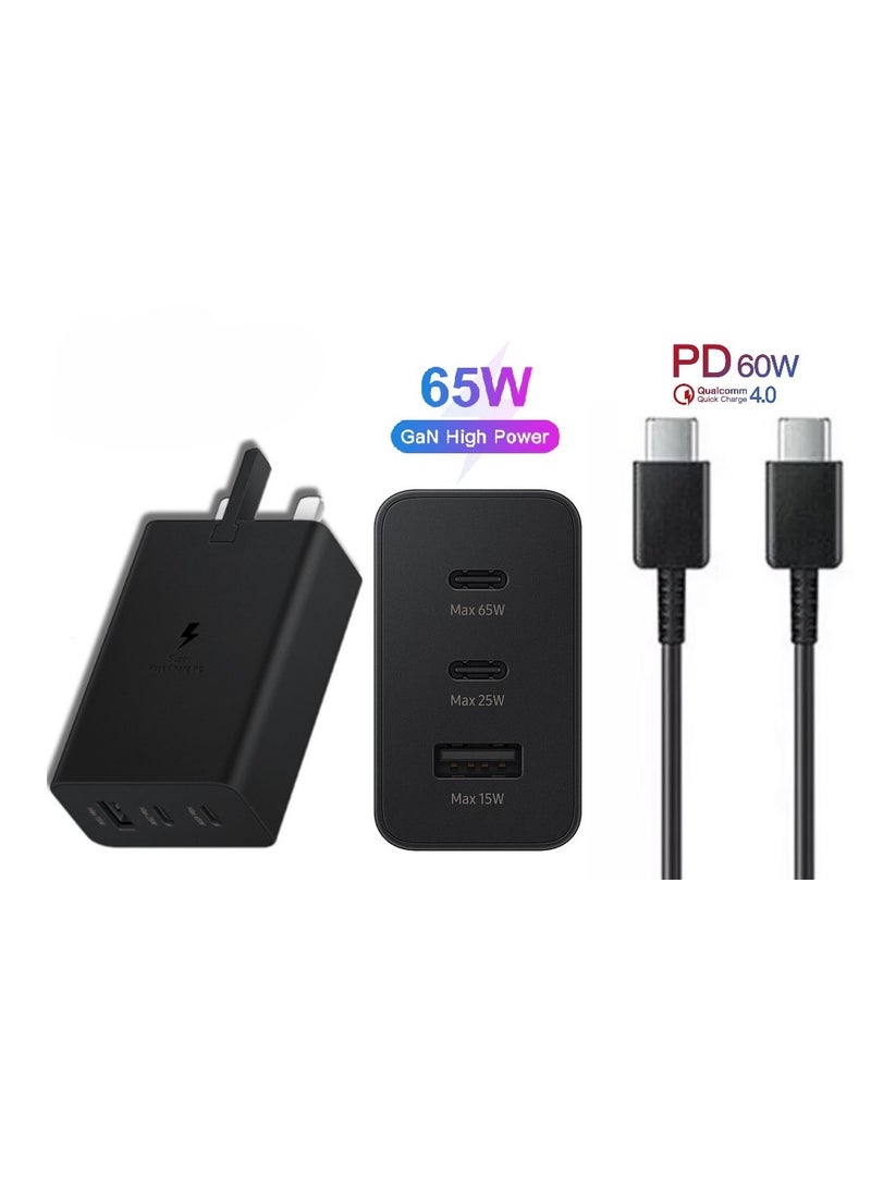 Super Fast Charger And Cable Set PD 65W 3-Port GaN Type-C Plug QC 3.0 USB-C compatible With All - Image 5