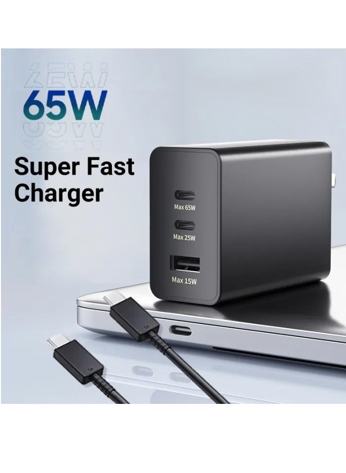 Super Fast Charger And Cable Set PD 65W 3-Port GaN Type-C Plug QC 3.0 USB-C compatible With All - Image 2