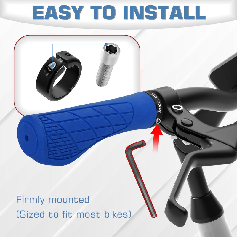 BUCKLOS Single Lock-on Bike Handlebar Grips - Mountain Bike MTB Ergonomic Anti-Slip Handle Grip - Bicycle Comfort Locking Handle Bar for BMX/Cruiser Bike/Scooter (7/8" Black) - Image 2