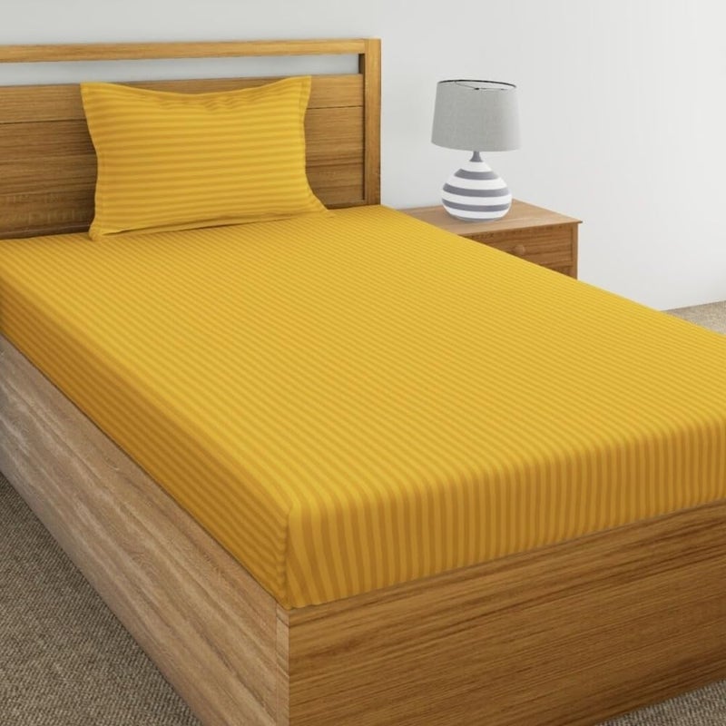STARNSTYLE ستارنستايل 220 قطن شعور قطن جليدي 1 ملاءة سرير مفرد مع 1 غطاء وسادة (90X60 بوصة) أصفر - Image 1